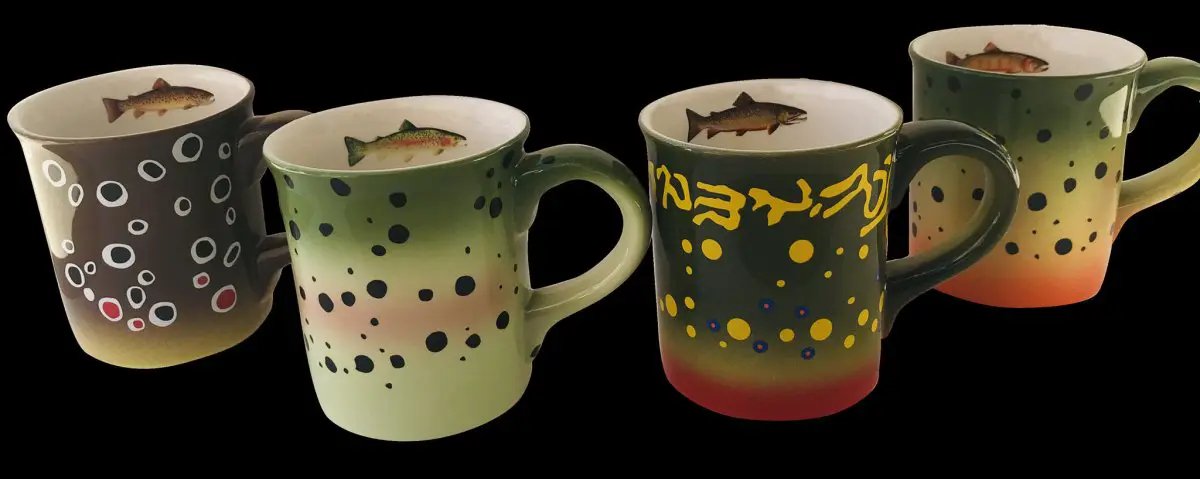 Hand Painted Stoneware Trout Mugs by Feather Craft