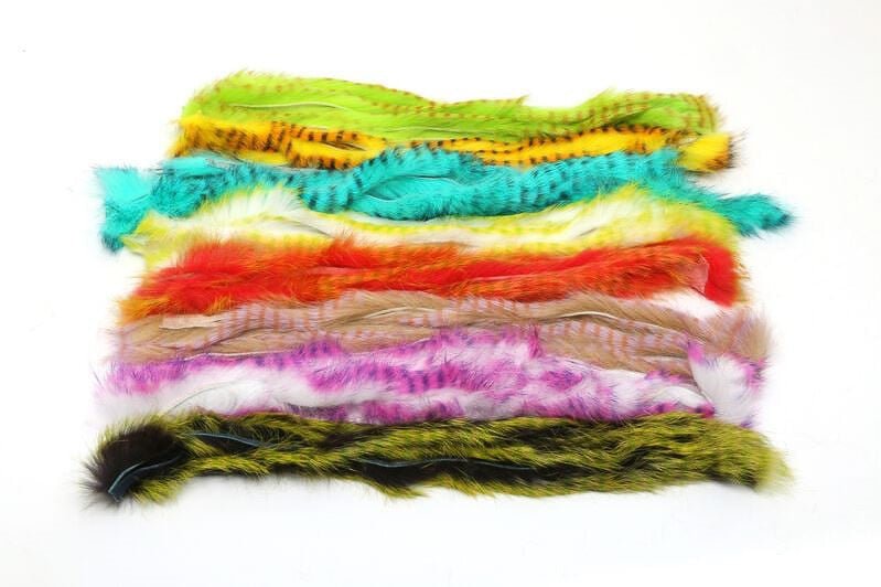 Hareline Dubbin - Barred Polychrome Rabbit Strips - Feather Craft Fly Fishing