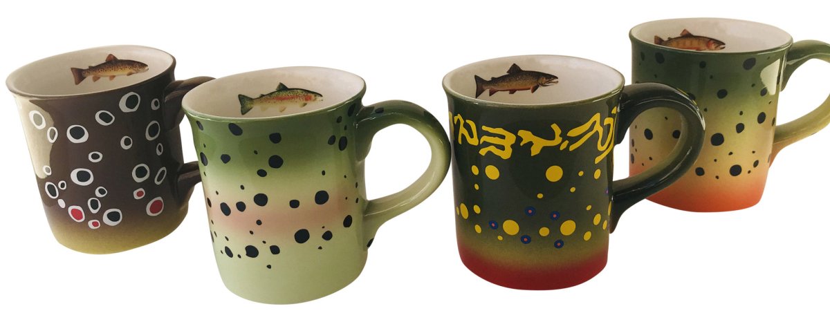 Feather Craft - Hand Painted Stoneware Trout Mugs - Feather Craft Fly Fishing